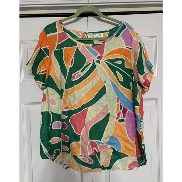 Christian Siriano 100% Linen Bold Geometric Print Top Multicolored Size 1X - Picture 2 of 5